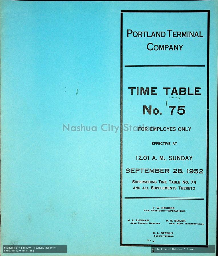 Employee Timetable: Portland Terminal Company - Time Table No. 75